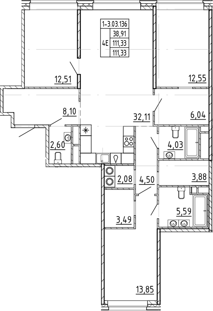 3-комнатная квартира 111.33 м², 3/9 эт., ЖК «AVANT»