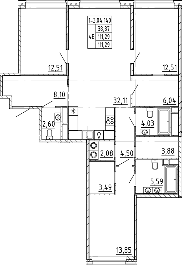3-комнатная квартира 111.29 м², 4/9 эт., ЖК «AVANT»
