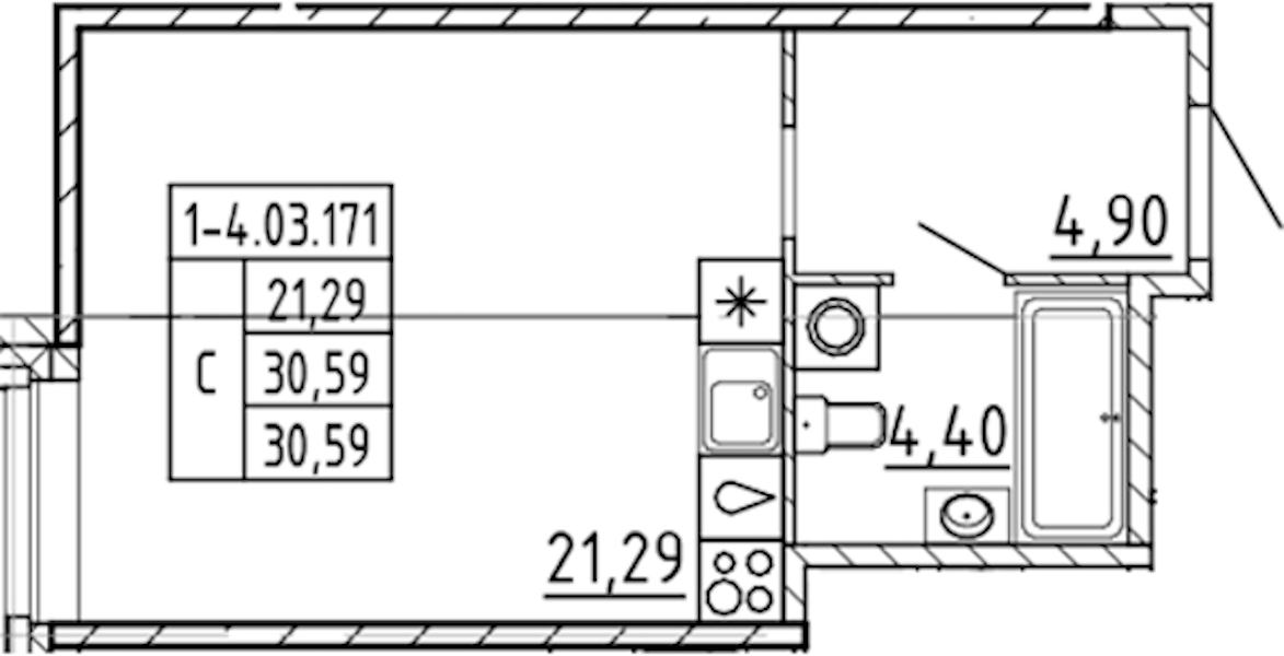 Квартира студия 30.59 м², 3/9 эт., ЖК «AVANT»