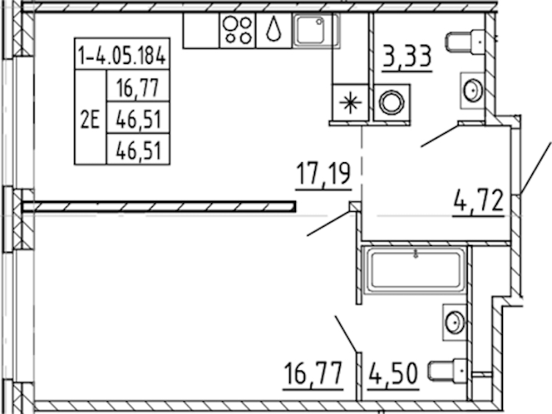 1-комнатная квартира 46.51 м², 5/9 эт., ЖК «AVANT»