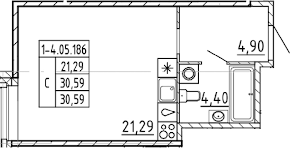 Квартира студия 30.59 м², 5/9 эт., ЖК «AVANT»