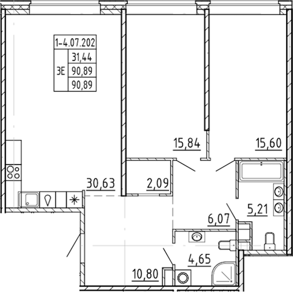 2-комнатная квартира 90.89 м², 7/9 эт., ЖК «AVANT»
