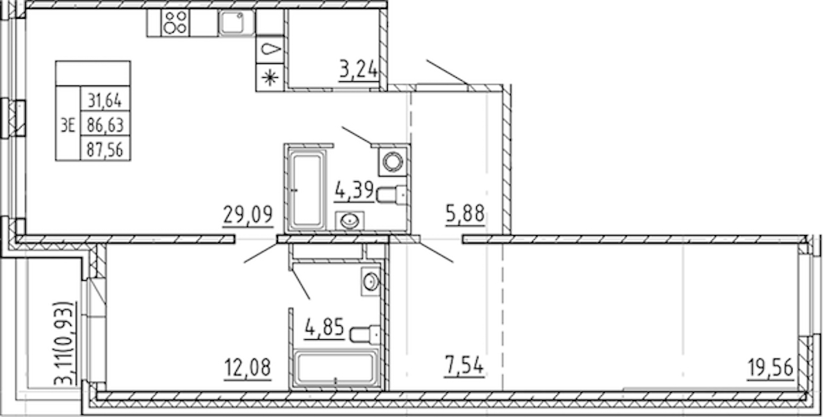 2-комнатная квартира 87.56 м², 2/9 эт., ЖК «AVANT»