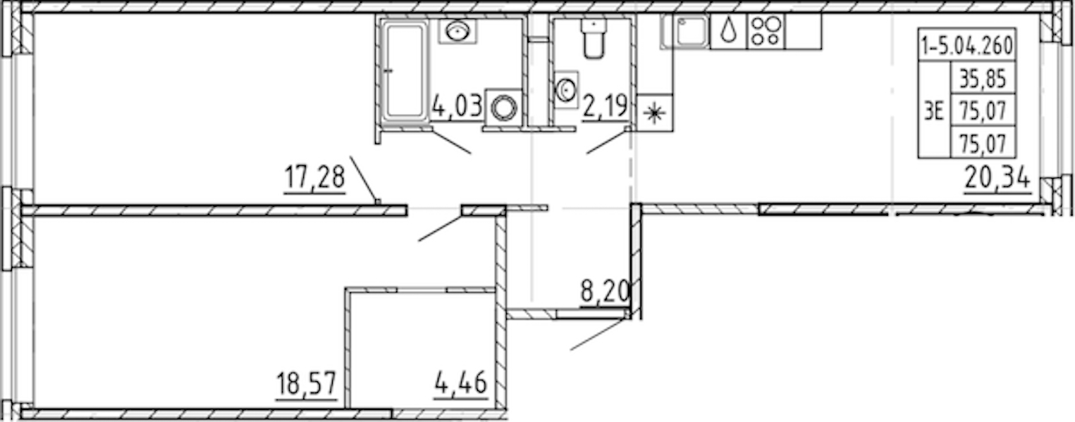 2-комнатная квартира 75.07 м², 4/9 эт., ЖК «AVANT»