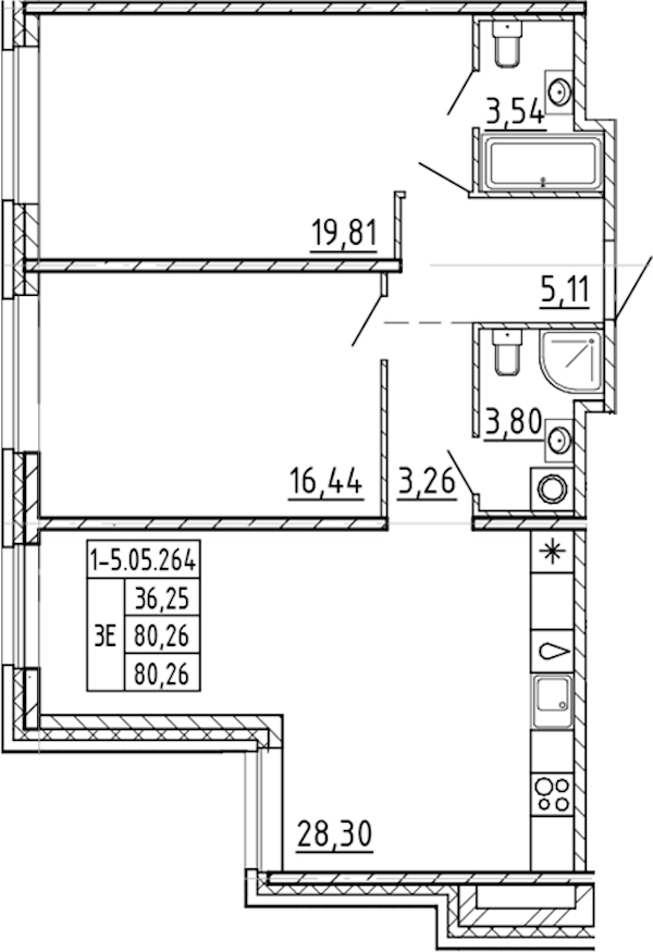 2-комнатная квартира 80.26 м², 5/9 эт., ЖК «AVANT»