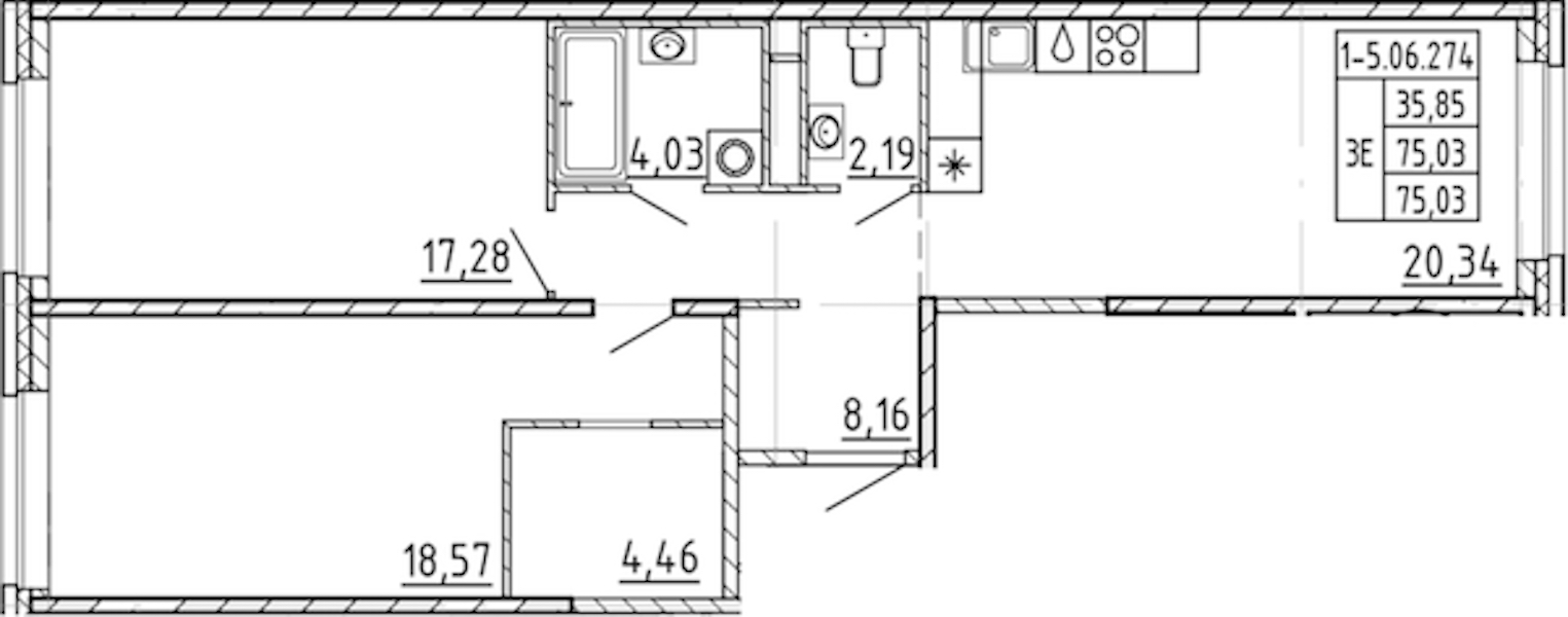 2-комнатная квартира 75.03 м², 6/9 эт., ЖК «AVANT»