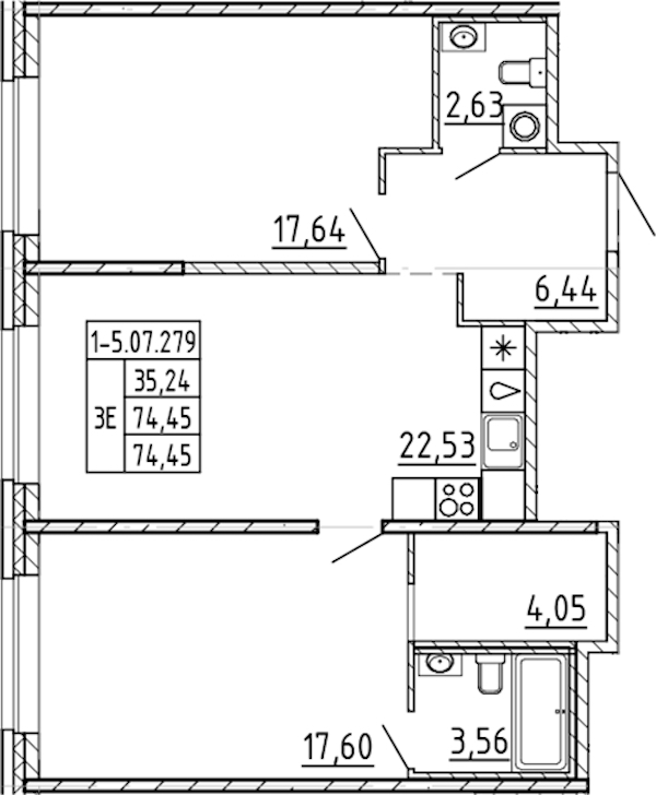 2-комнатная квартира 74.45 м², 7/9 эт., ЖК «AVANT»
