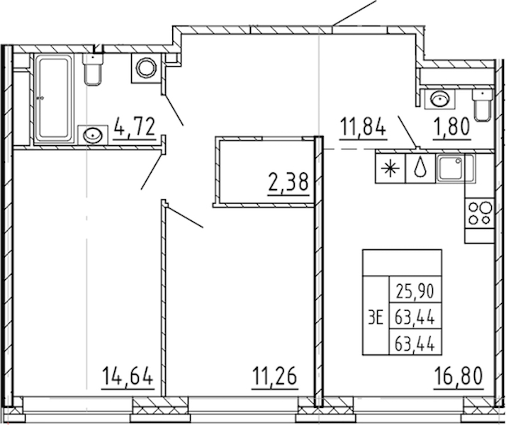 2-комнатная квартира 63.44 м², 2/9 эт., ЖК «AVANT»
