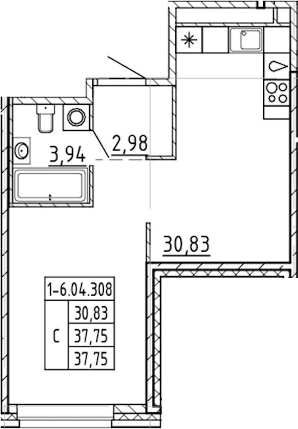 Квартира студия 37.75 м², 4/9 эт., ЖК «AVANT»