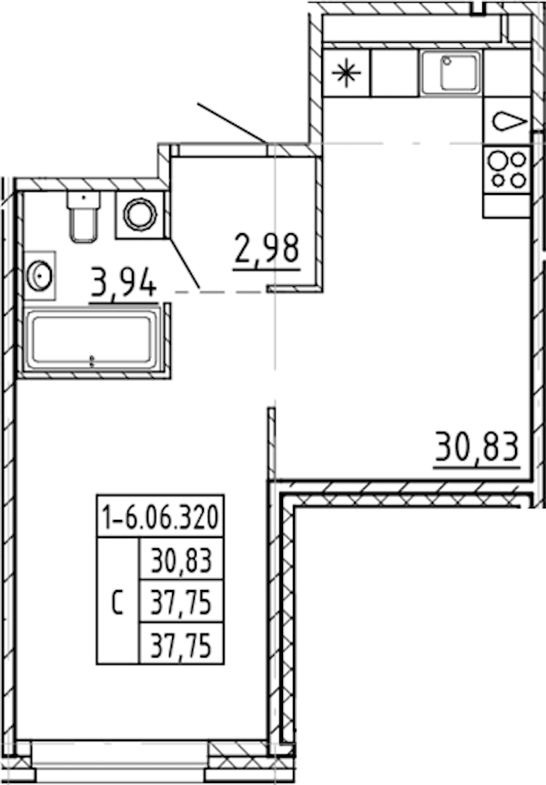 Квартира студия 37.75 м², 6/9 эт., ЖК «AVANT»