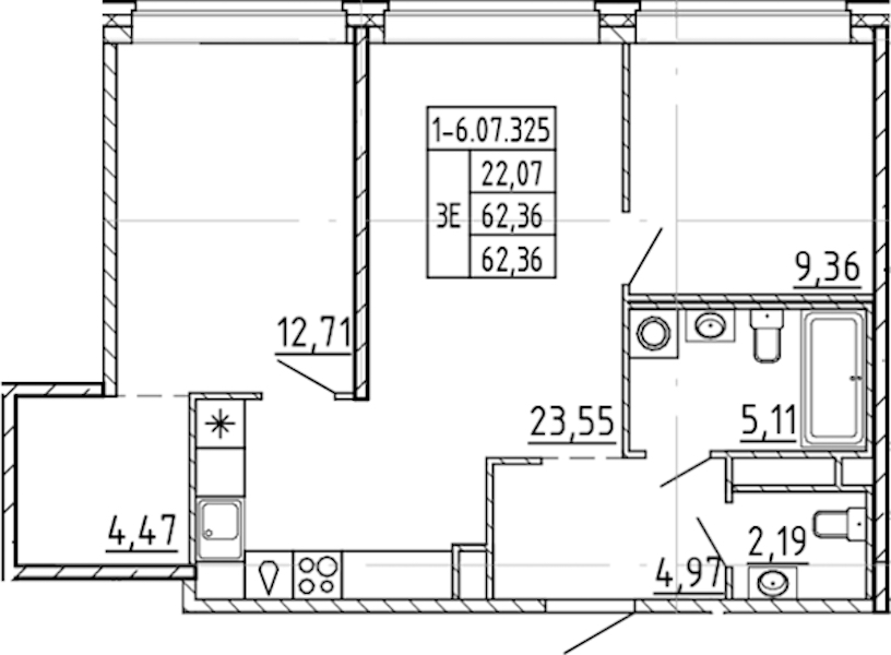 2-комнатная квартира 62.36 м², 7/9 эт., ЖК «AVANT»