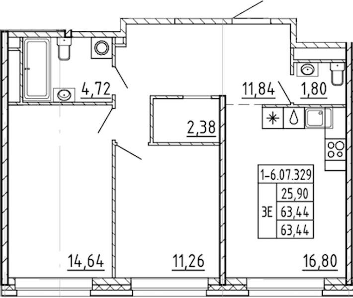 2-комнатная квартира 63.44 м², 7/9 эт., ЖК «AVANT»