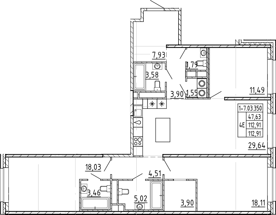 3-комнатная квартира 112.91 м², 3/9 эт., ЖК «AVANT»