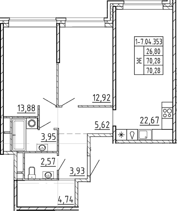 2-комнатная квартира 70.28 м², 4/9 эт., ЖК «AVANT»