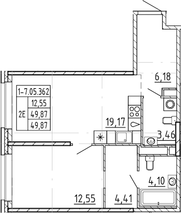 1-комнатная квартира 49.87 м², 5/9 эт., ЖК «AVANT»