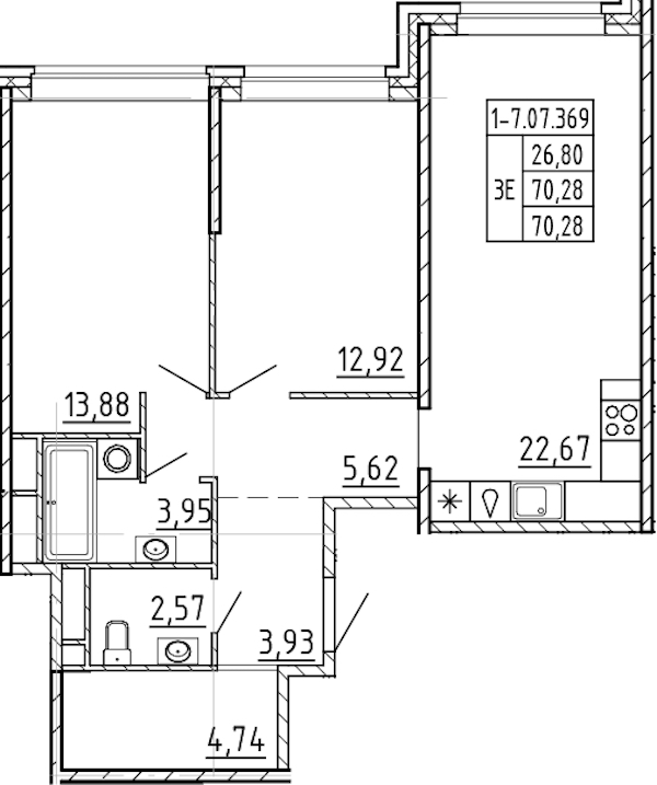 2-комнатная квартира 70.28 м², 7/9 эт., ЖК «AVANT»