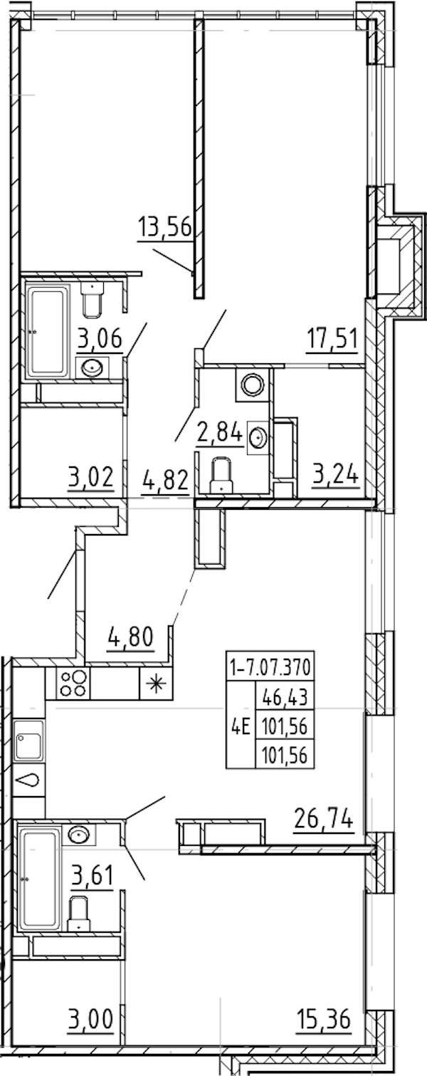 3-комнатная квартира 101.56 м², 7/9 эт., ЖК «AVANT»