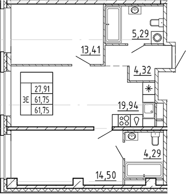 2-комнатная квартира 61.75 м², 2/9 эт., ЖК «AVANT»