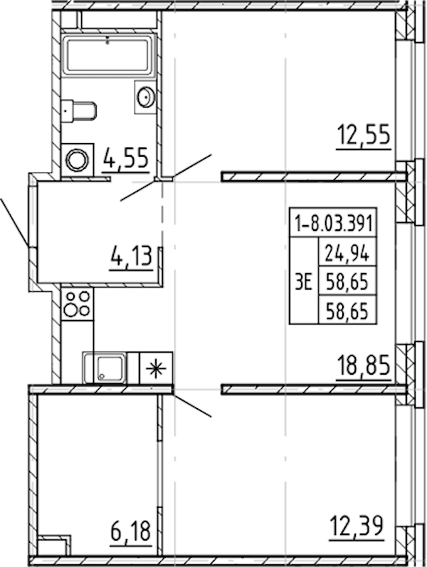 2-комнатная квартира 58.65 м², 3/9 эт., ЖК «AVANT»