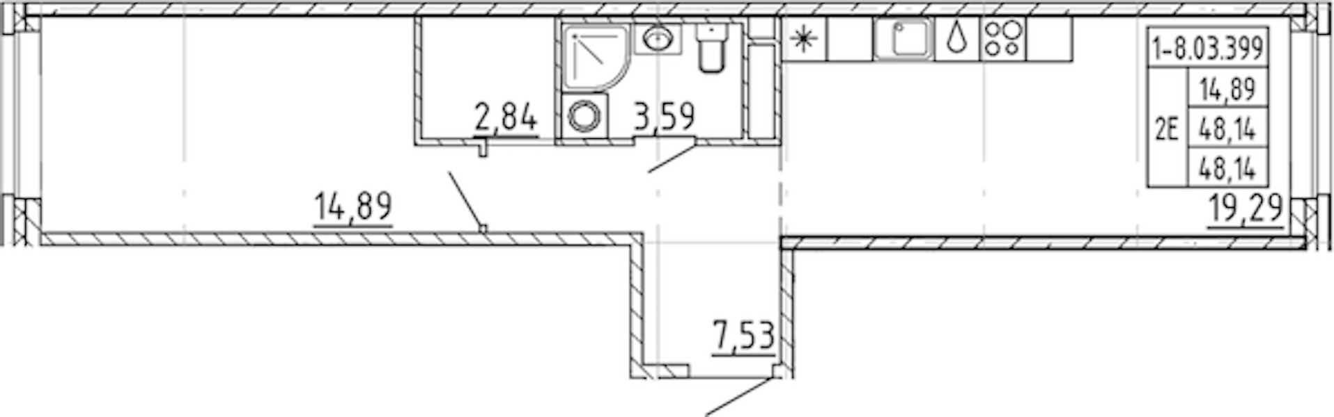 1-комнатная квартира 48.14 м², 3/9 эт., ЖК «AVANT»