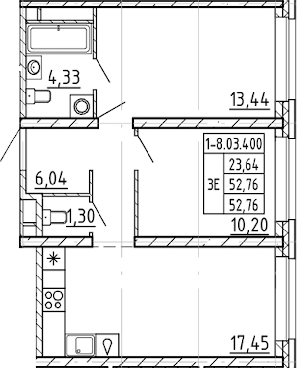 2-комнатная квартира 52.76 м², 3/9 эт., ЖК «AVANT»