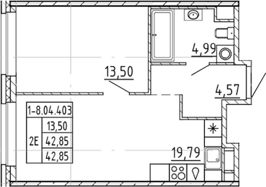 1-комнатная квартира 42.85 м², 4/9 эт., ЖК «AVANT»