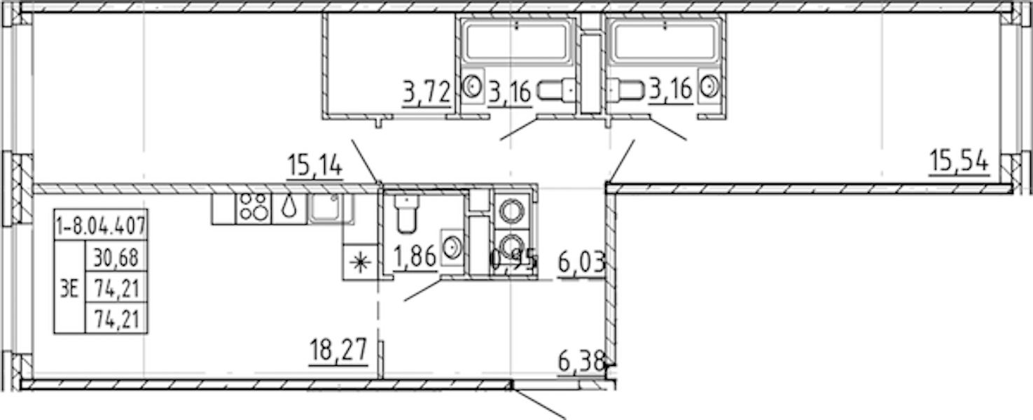 2-комнатная квартира 74.21 м², 4/9 эт., ЖК «AVANT»