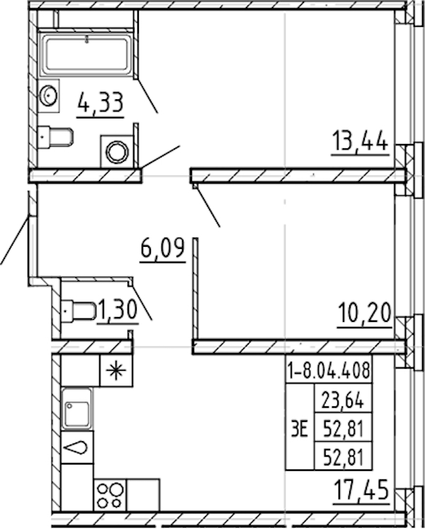 2-комнатная квартира 52.81 м², 4/9 эт., ЖК «AVANT»