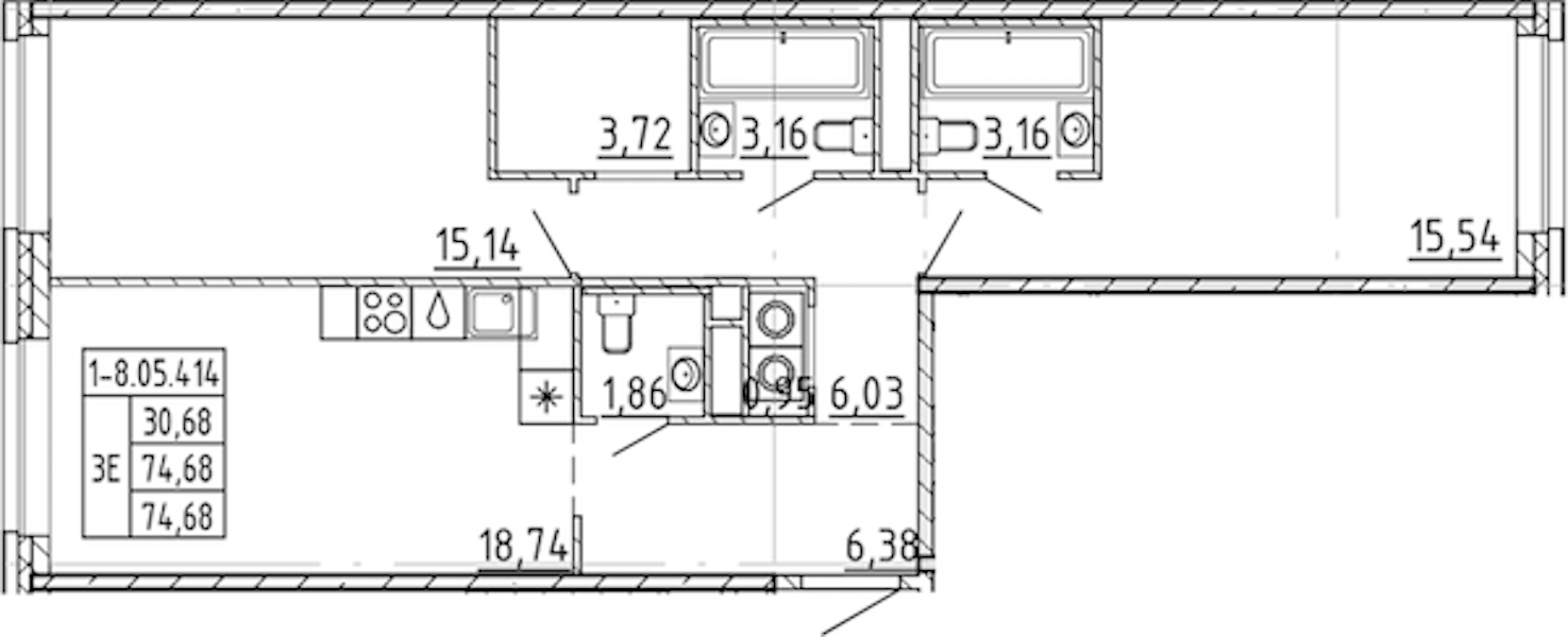 2-комнатная квартира 74.68 м², 5/9 эт., ЖК «AVANT»