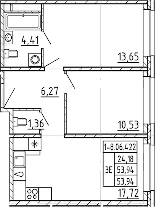 2-комнатная квартира 53.94 м², 6/9 эт., ЖК «AVANT»