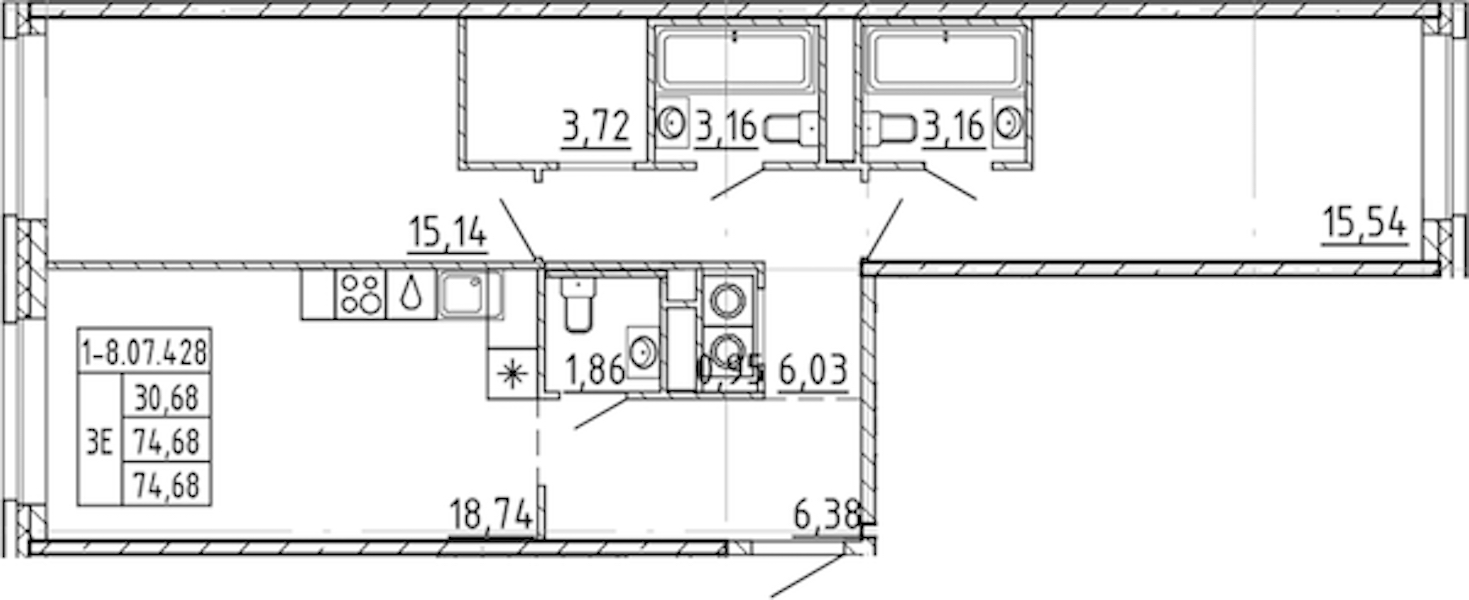 2-комнатная квартира 74.68 м², 7/9 эт., ЖК «AVANT»