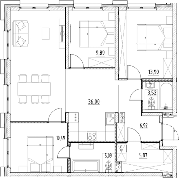 3-комнатная квартира 91.68 м², 2/11 эт., ЖК «Alpen»