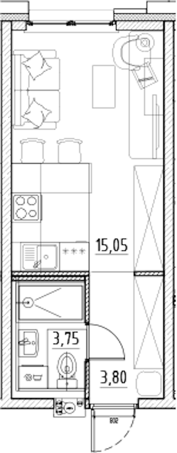 Квартира студия 22.6 м², 2/11 эт., ЖК «Alpen»
