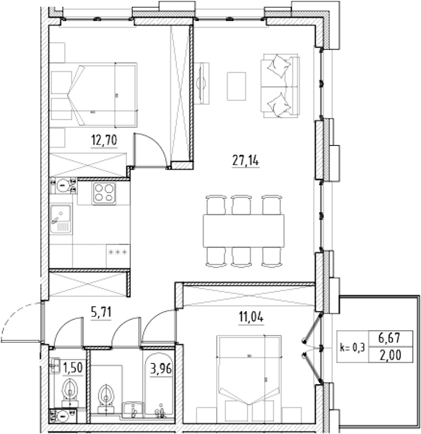 2-комнатная квартира 64.05 м², 8/11 эт., ЖК «Alpen»
