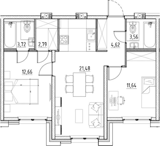 2-комнатная квартира 60.47 м², 8/11 эт., ЖК «Alpen»