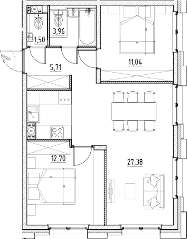 2-комнатная квартира 62.29 м², 9/11 эт., ЖК «Alpen»