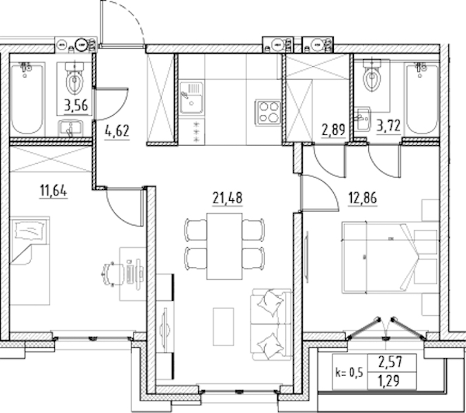 2-комнатная квартира 62.06 м², 9/11 эт., ЖК «Alpen»