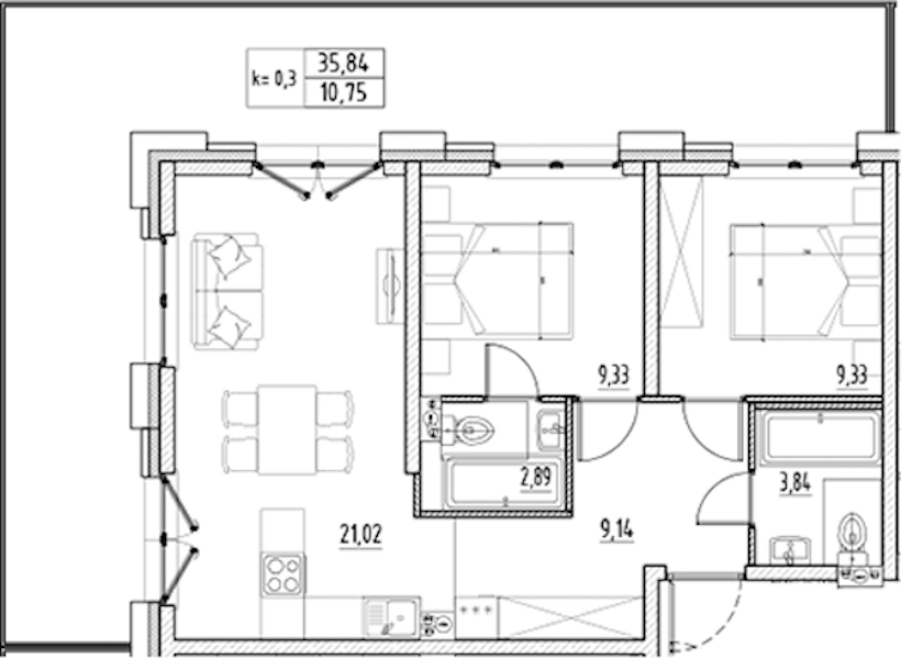 2-комнатная квартира 66.3 м², 2/10 эт., ЖК «Alpen»