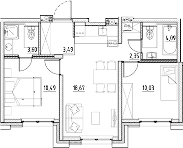 2-комнатная квартира 52.72 м², 7/10 эт., ЖК «Alpen»