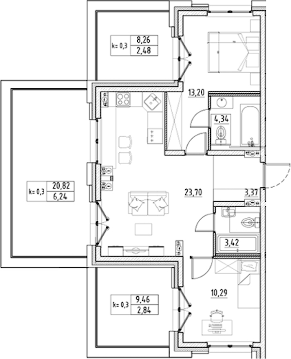 2-комнатная квартира 69.88 м², 10/10 эт., ЖК «Alpen»