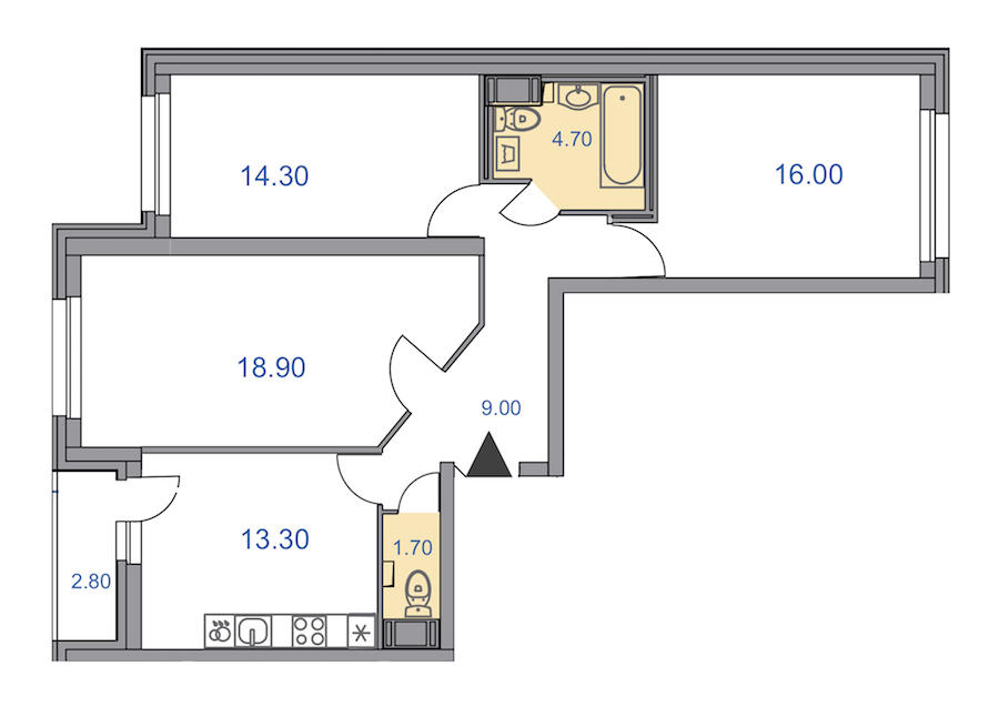 3-комнатная квартира 81.7 м², 2/25 эт., ЖК «Поэт»