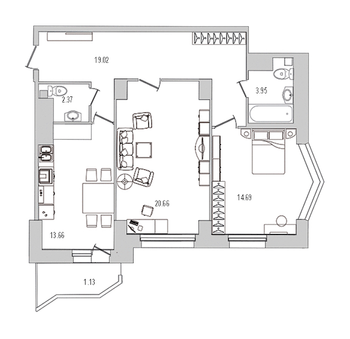 2-комнатная квартира 75.46 м², 16/25 эт., ЖК «Шекспир»
