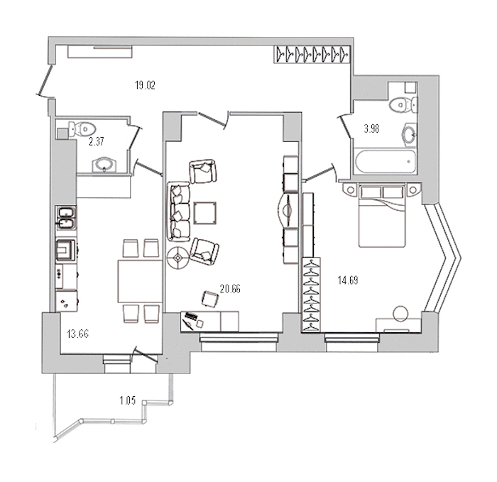 2-комнатная квартира 75.38 м², 17/25 эт., ЖК «Шекспир»
