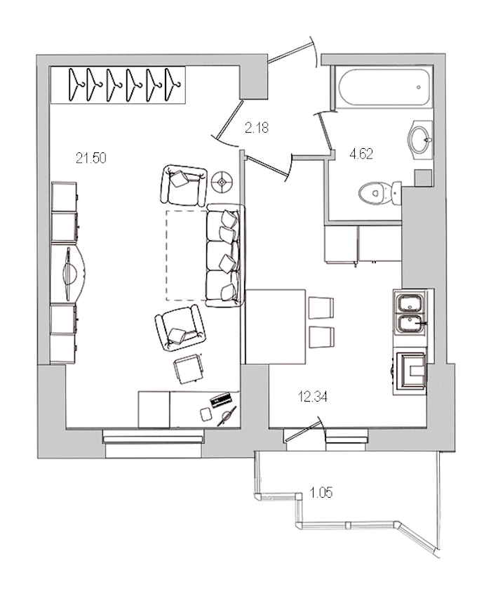 1-комнатная квартира 41.69 м², 18/25 эт., ЖК «Шекспир»