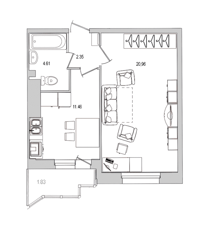 1-комнатная квартира 41.21 м², 19/25 эт., ЖК «Шекспир»