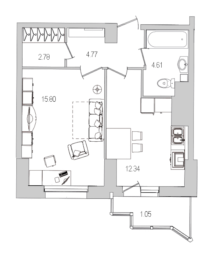 1-комнатная квартира 41.35 м², 22/25 эт., ЖК «Шекспир»