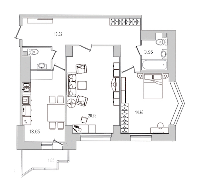 2-комнатная квартира 75.37 м², 22/25 эт., ЖК «Шекспир»