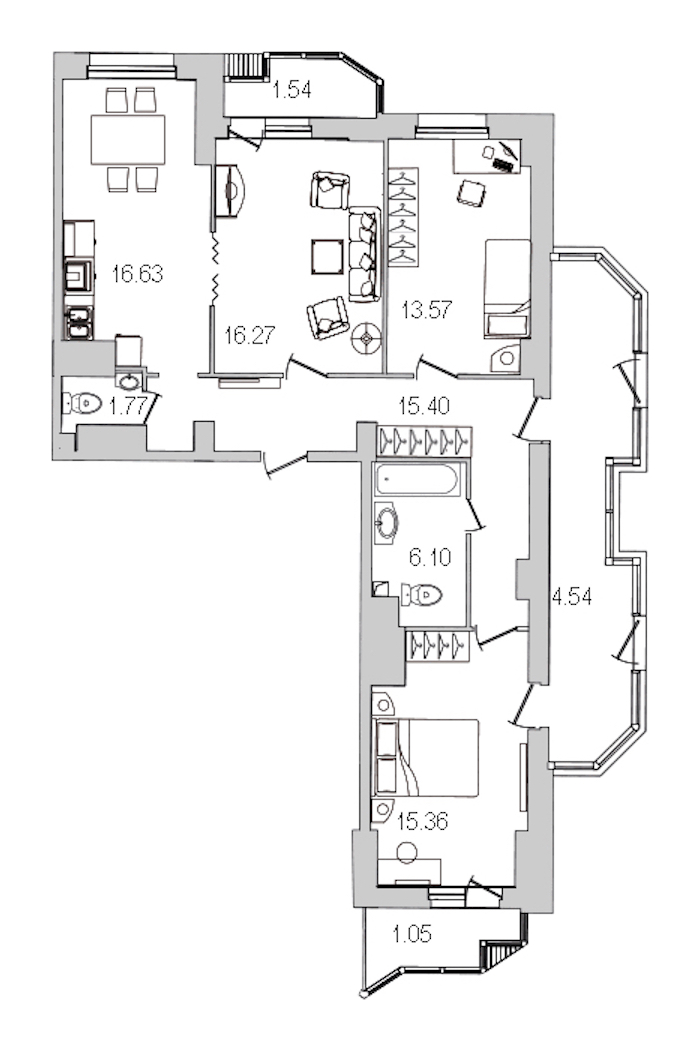 3-комнатная квартира 127.4 м², 24/25 эт., ЖК «Шекспир»
