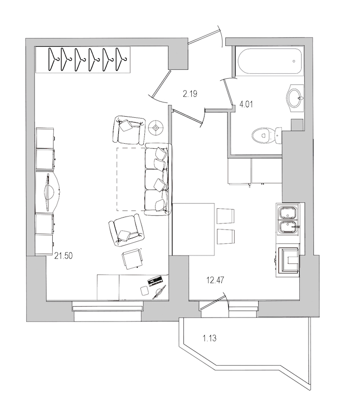 1-комнатная квартира 41.9 м², 4/25 эт., ЖК «Шекспир»