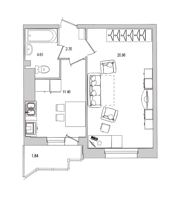 1-комнатная квартира 41.22 м², 6/25 эт., ЖК «Шекспир»